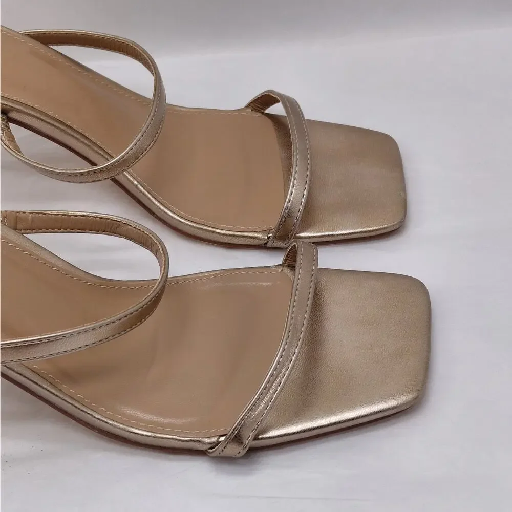 Dolce Vita Womens Sandals Size 9 Gold Metallic Heels Square Toe Wedding Party